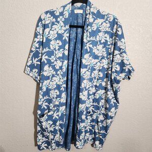 Natural Known Supply Kimono Cardigan Medium Large Floral Blue White